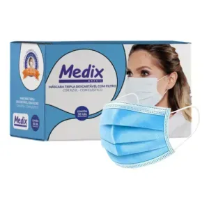 Máscara descartável tripla com elástico c/50 Medix - Medix
