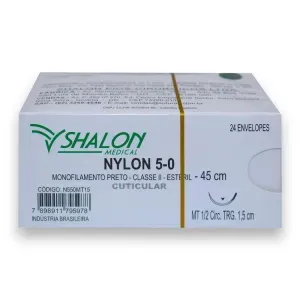 Fio de sutura nylon 5-0 agulha 1,5 cm c/24 - Shalon