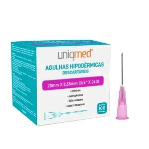 Agulha hipodérmica 0,55X20mm c/100 - Uniqmed
